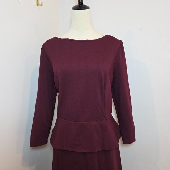 Talbots Peplum Burgundy Dress 3/4 Sleeve Size 16 USA XL - Picture 2 of 9